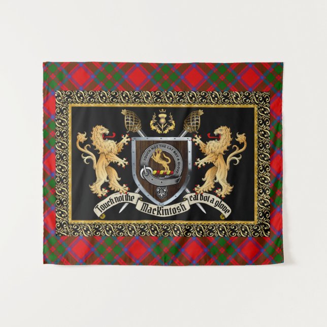 Tapiz MacKintosh Clan Badge & Motto con Leones (Anverso (horizontal))