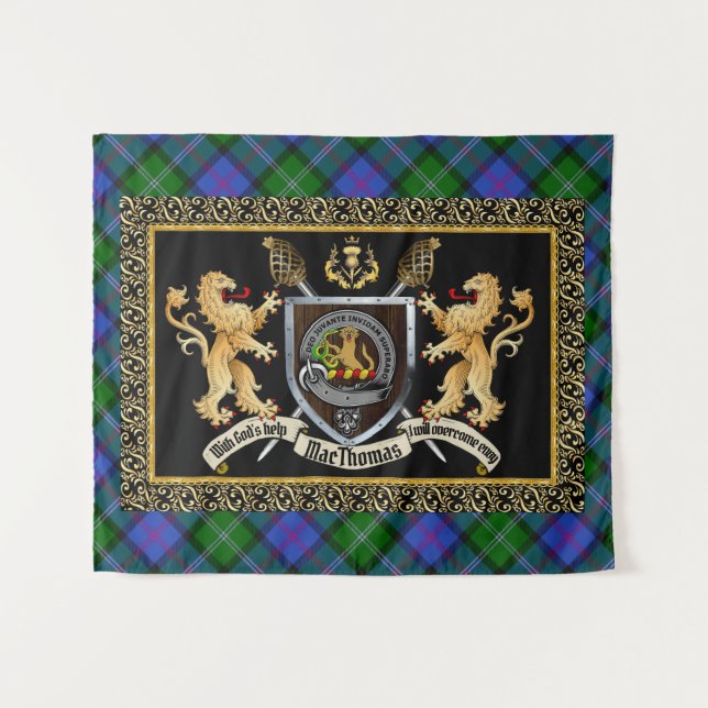 Tapiz MacThomas Clan Badge & Motto con Leones (Anverso (horizontal))