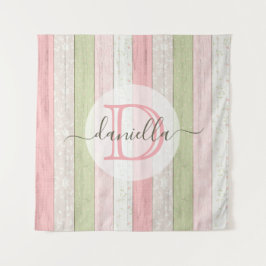 Tapiz Madera floral Rústica Verde y Rosa Personalizada