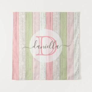 Tapiz Madera floral Rústica Verde y Rosa Personalizada