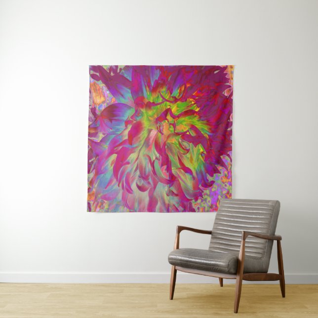 Tapiz Magenta psicodélica y flor de dalia amarilla (In situ)
