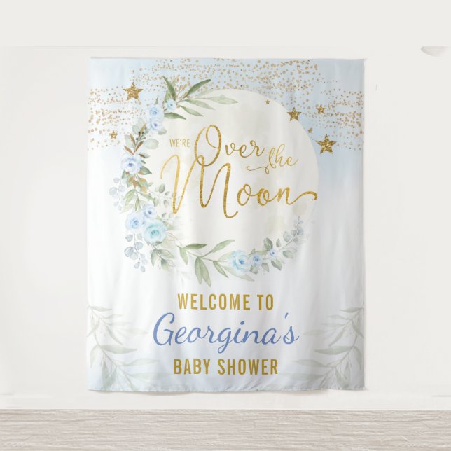 Tapiz Magia Moon Stars Blue Gold Baby Boy Bienvenida (Anverso)