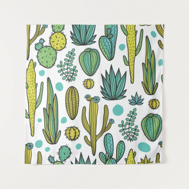 Tapiz Magnífica costura natural abstracta de cactus dibu (Anverso)