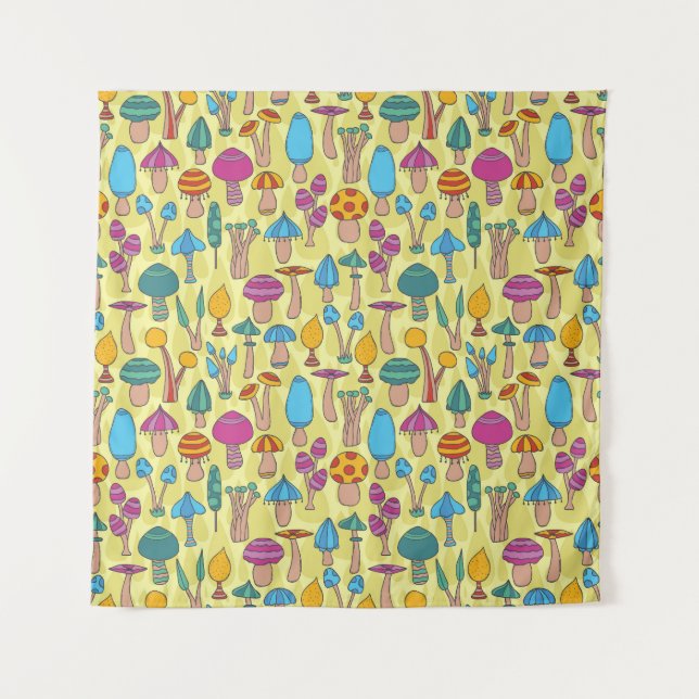 Tapiz Magnífico Mushrooms Doodle Seamless Pattern (Anverso)