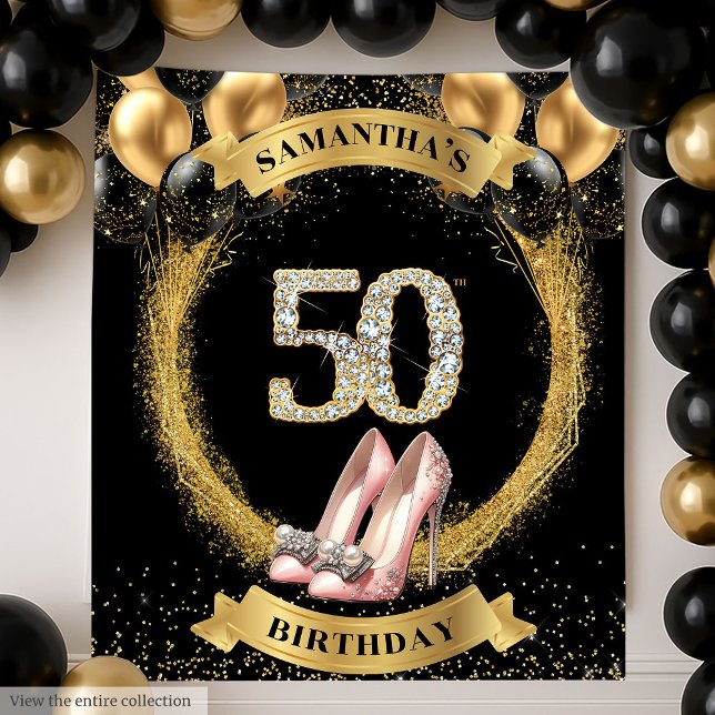 Tapiz Magnífico número de diamantes de cumpleaños número (Gorgeous 50th Birthday Diamond Numbers High Heels Tapestry)