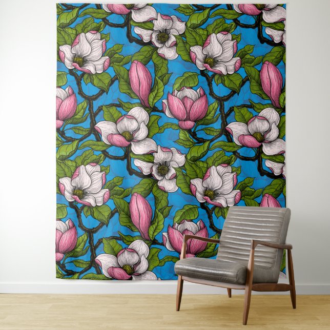 Tapiz Magnolia floreciente en azul (In situ)