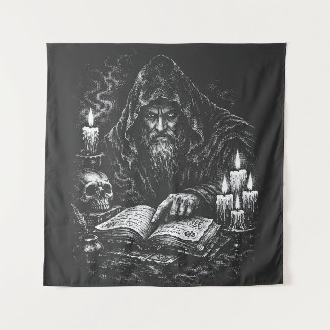 Tapiz Mago estudiando el grimorio — por BurnsInHell (Anverso)