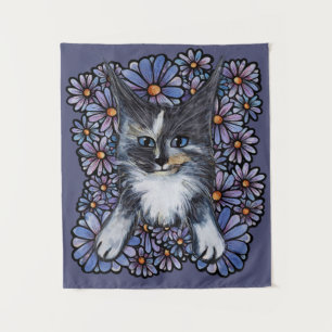 Tapiz Maine Coon Dilute Calico Cat Purple Daisy