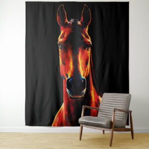 Tapiz Majestuoso Caballo Silueta Ardiente Retrato Dramát