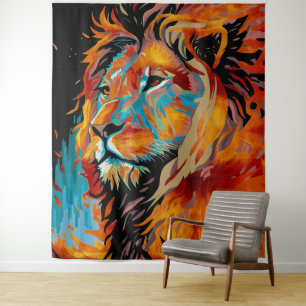 Tapiz Majestuoso León Protegiendo Bosques