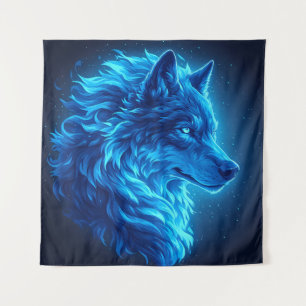 Tapiz Majestuoso Lobo Azul Brillante Arte de Fantasía de