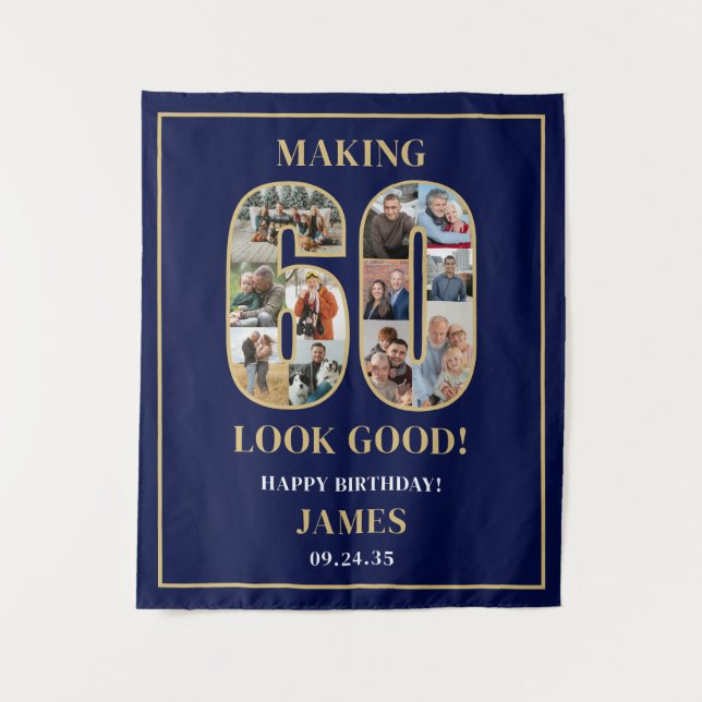 Tapiz Making 60 Look Good Photo Collage 60th Birthday  (Anverso)