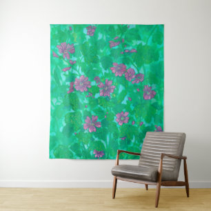 Tapiz Mallow Bloom, Malva Flores Verano Pintura Floral