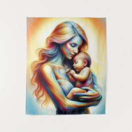 Tapiz Mamá sosteniendo arte de abrazo luminoso