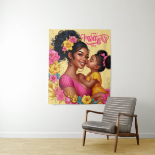 Tapiz Mamá y hija afroamericanas disfrutan el día de la 