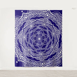 Tapiz Mandala Art Boho Moda Elegante Navy Trippy azul