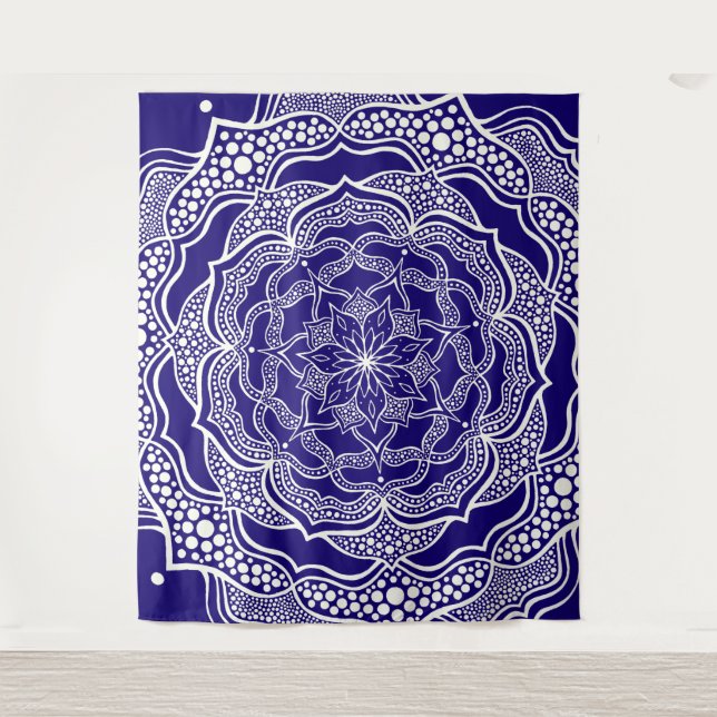Tapiz Mandala Art Boho Moda Elegante Navy Trippy azul (Anverso)