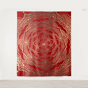 Tapiz Mandala Art Boho Moda Elegantes Navidades Rojos Or