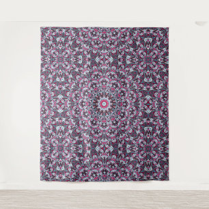 Tapiz Mandala blanca, roja y caqui.