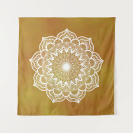 Tapiz Mandala Blanco sobre Fondo Dorado