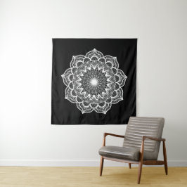 Tapiz Mandala Blanco sobre Fondo Negro