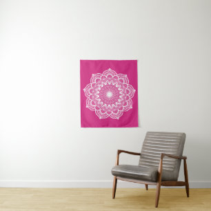 Tapiz Mandalá Blanco sobre Fondo Rosa Pequeño