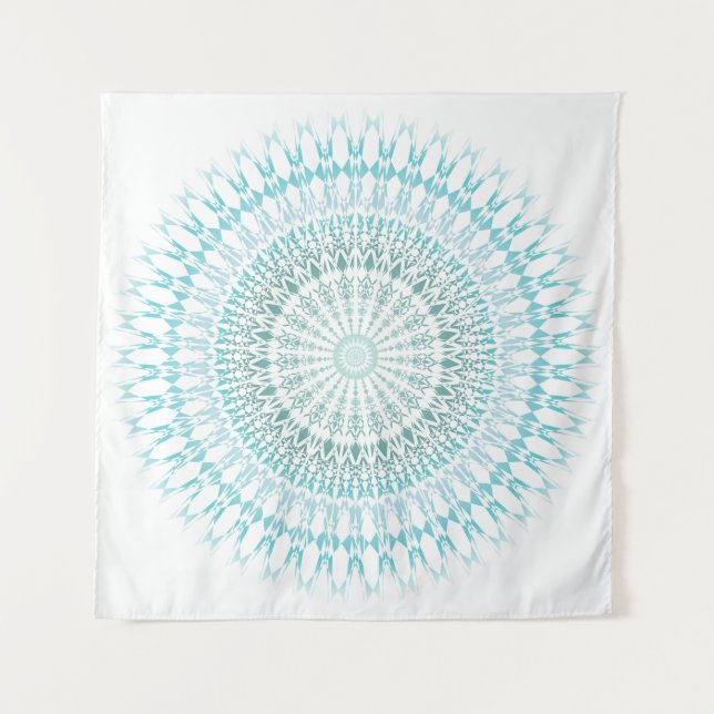 Tapiz Mándala Blanco Turquesa (Anverso)