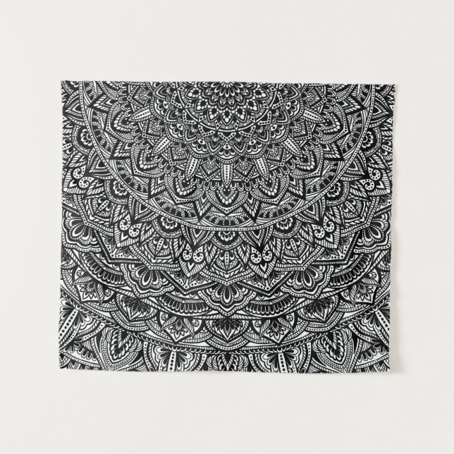 Tapiz Mandala blanco y negro del zen (Anverso (horizontal))
