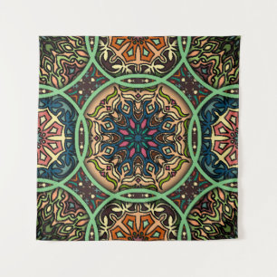 Tapiz Mandala colorida: Mano floral vintage dibujada