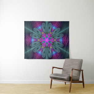 Tapiz Mandalá Colorido Arte Espiritual Fractal Con Rosa