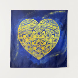 Tapiz Mandala Corazón Luminoso Oro y Azul