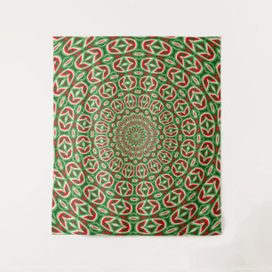Tapiz Mandala de Navidad de dos tonos verde y rojo y bla