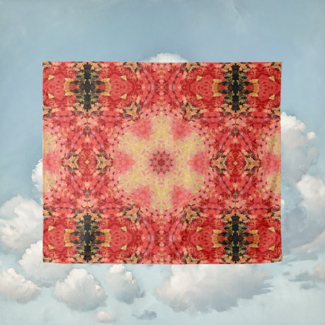 Tapiz Mandala digital amarillo, rosa y rojo (Yellow Pink and Red Digital Paint Mandala Tapestry By Wormhole Orbital)