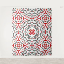 Tapiz Mandala en blanco, rojo y caqui.