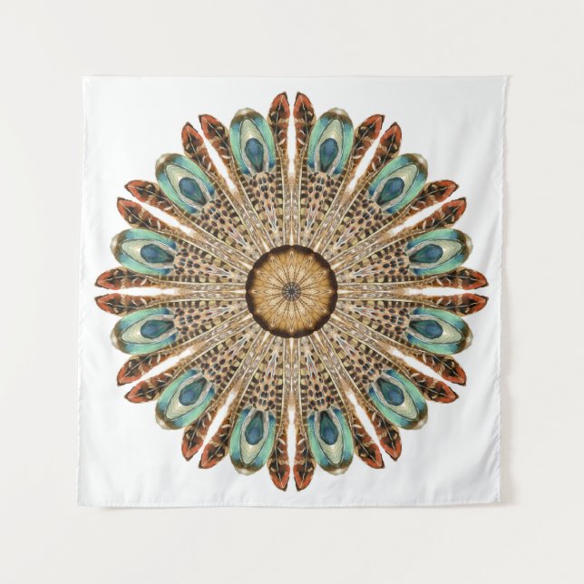 Tapiz Mandala Feathers Watercolor: Diseño de encajes nat (Anverso)