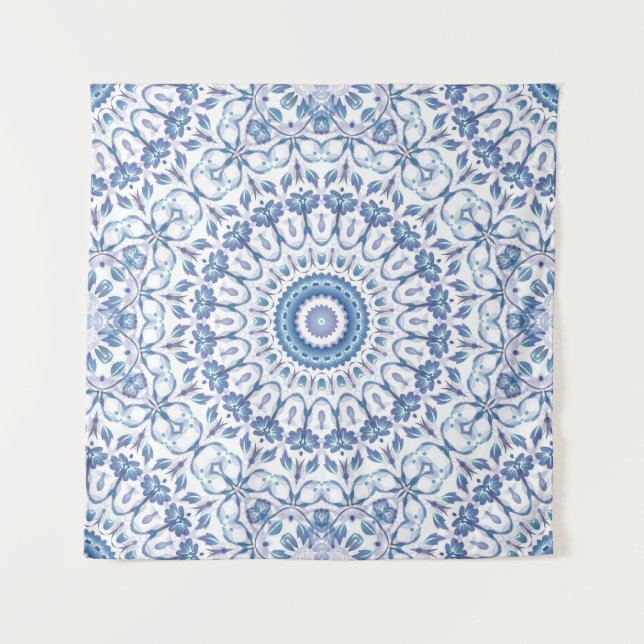 Tapiz Mandalá Floral Azul (Anverso)