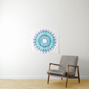 Tapiz Mandala floral étnica del grunge de la turquesa