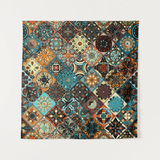 Tapiz Mandala floral étnica sin fisuras. Colorido m (Anverso)