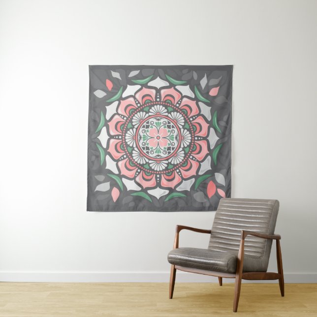 Tapiz Mandala floral rosa rusa (In situ)