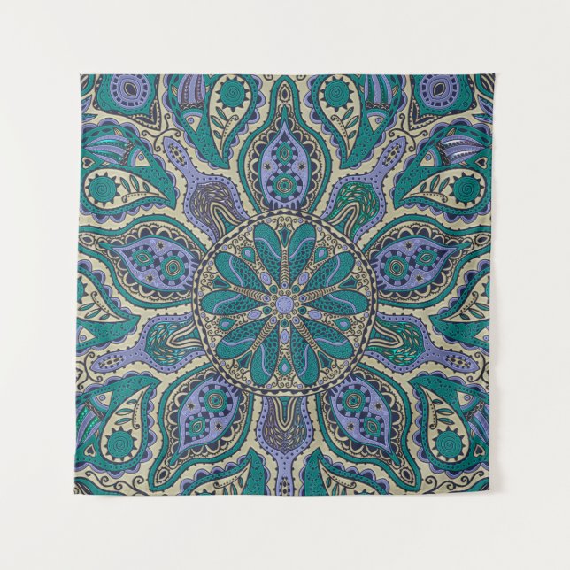 Tapiz Mandala india de la tapicería del oro púrpura (Anverso)