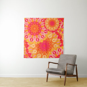 Tapiz Mandalas superpuestos naranja rosa amarillo