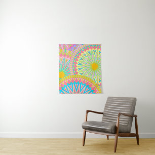 Tapiz Mandalas superpuestos rosa azul amarillo menta mor
