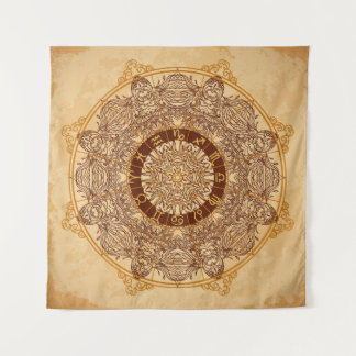 Tapiz Mandalas, zodiac, círculo ornamental, vintage.
