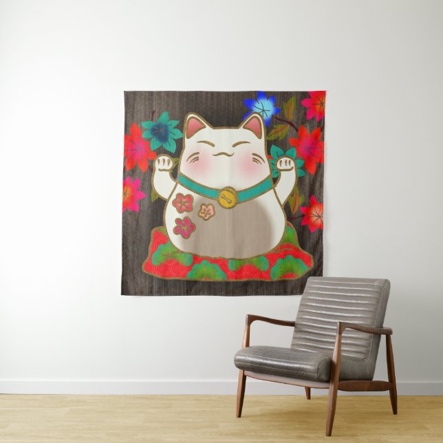Tapiz Maneki Neko arte felino afortunado (In situ)