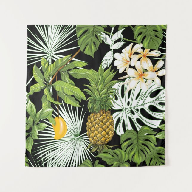 Tapiz Mango de piña: Ilustracion negro de cosecha. (Anverso)