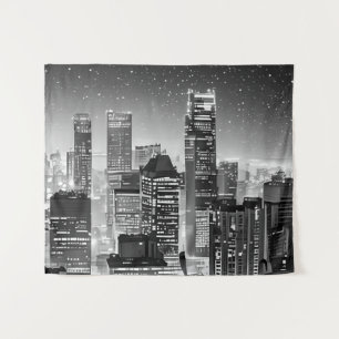 Tapiz Manhattan Under the Stars in Black and White
