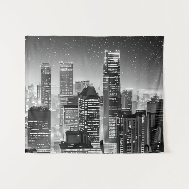 Tapiz Manhattan Under the Stars in Black and White (Anverso (horizontal))