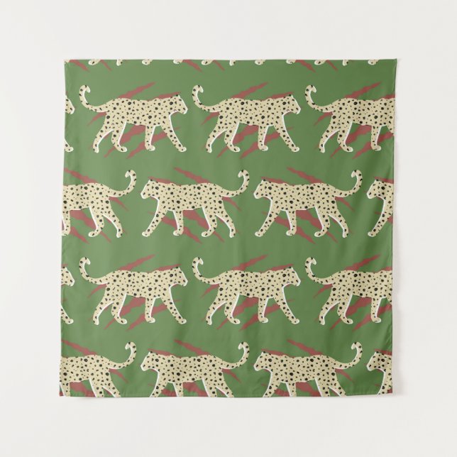 Tapiz Mano dibujada de un paro de leopardo abstracto con (Anverso)