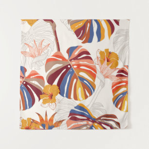 Tapiz Mano floral tropical brillante dibujada