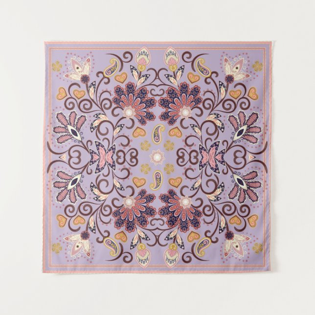 Tapiz Manteles florales indios: adorable patrón pastel (Anverso)